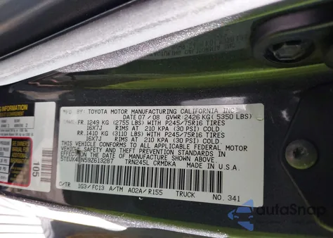 2009 Toyota Tacoma z USA, uszkodzony, nr VIN 5TEUX42N59Z613287